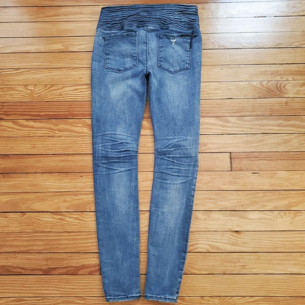 RtA Retro High Rise Pleated Waist Distressed Moto Skinny Jeans Sz 25 - Picture 3 of 10